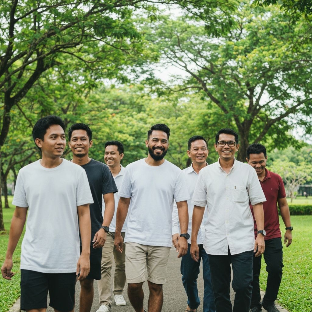 Men walking together in park